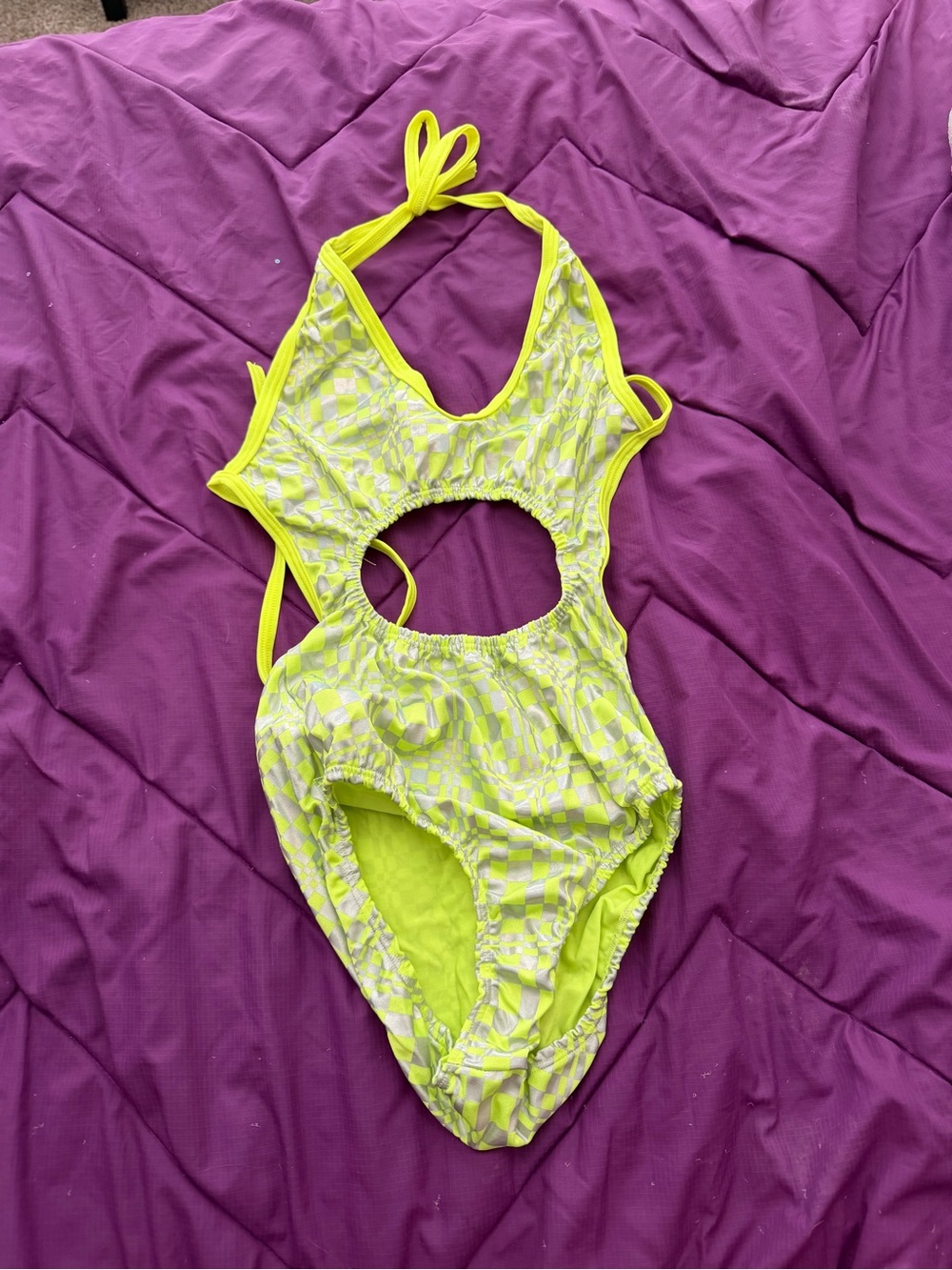 Rave With Mi Gente Neon Checkered Bodysuit